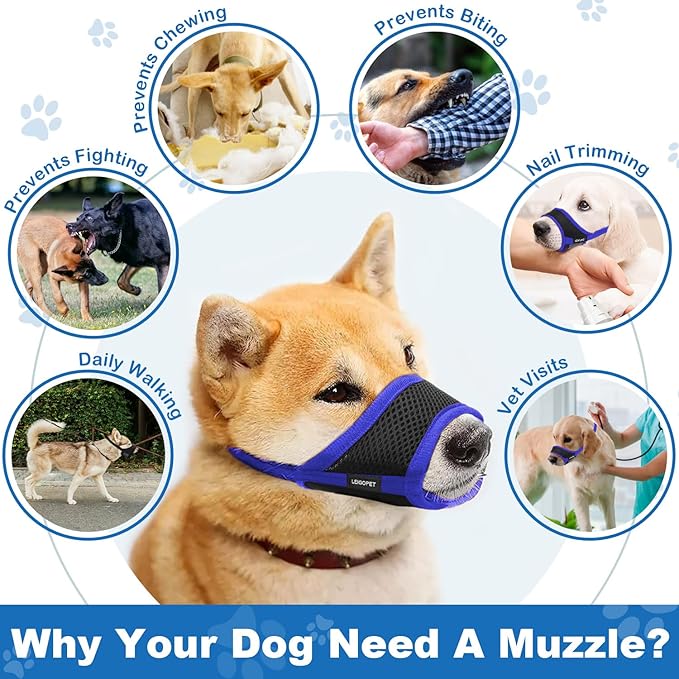 Dog Muzzle, Soft Nylon Muzzles for Small Medium Large Sized Dogs to Anti & Prevent Biting Barking Chewing, Pet Mouth Guard for German Shepherd with Adjustable Strap, Allows Panting Drinking (Blue,XL)