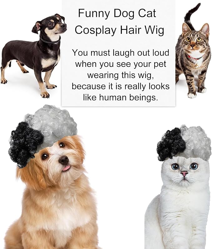 Funny Dog Wig Pet Costumes,Kediciz Cat Costume Synthetic Hairpiece Cosplay Wigs, Headwear for Halloween Christmas Festivals Party Decor, Fancy Dress,Adjustbale Size,Half Black Half White