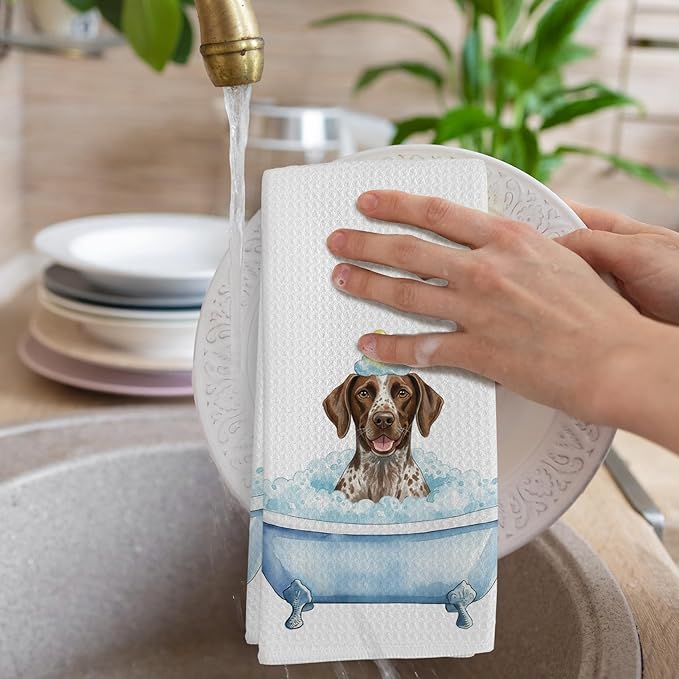 German Shorthaired Pointer Gifts Bathroom Hand Towel, Funny GSP Dog Duck Hand Towel for Bathroom Kitchen Washroom Decor, German Shorthaired Pointer Dog in Bathtub Dish Tea Towels, 16x24 Inch