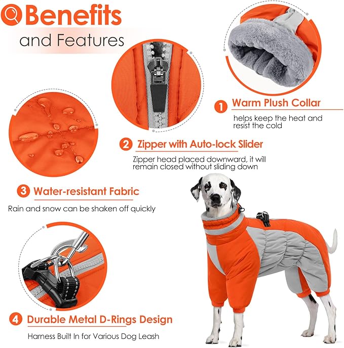 AOFITEE Small Dog Coat Warm Dog Jacket Winter, Windproof Dogs Winter Coat with Harness Built in, Reflective Turtleneck Dogs Puffer Jacket Snowsuit, Full Body Fleece Coats for Small Medium Large Pet