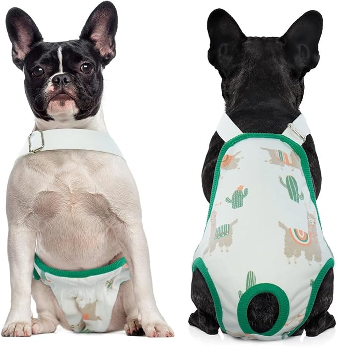 QBLEEV Dog Diapers Female Washable Sanitary Pantie with Adjustable Suspender, Reusable Doggie Diaper Puppy Diapers Male Cute Pet Period Panties for Dogs in Heat, Dog Underwear for French Bulldog XL