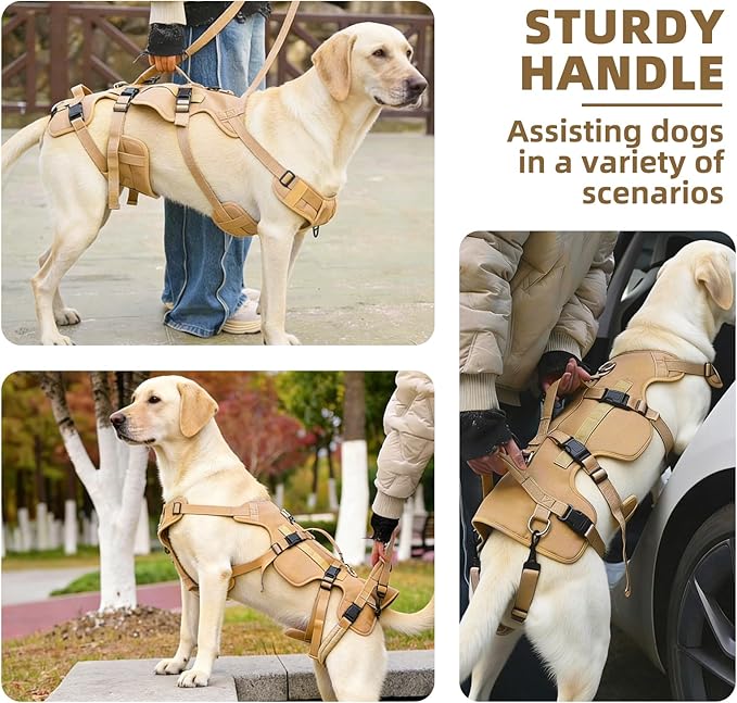 PUPTECK Dog Lift Harness for Medium Large Sized Dog, Rehabilitation Sling for Hind Leg Support, Multifunctional Mobility Assistance Harness for Old, Disabled, Joint Injuries, Paralysis Dogs, Brown M