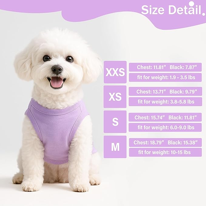 2 Pieces Dog Clothes for Small Dogs Girl Boy Spring Summer Soft Puppy Shirt Solid Color Chihuahua Clothes Pet Clothing Cute Cat Cloth XXS~M (Rose,Purple, X-Small)