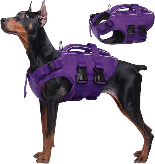 Kuoser Dog Life Jacket High Flotation, Reflective Dogs Life Vest for Swimming Boating, Adjustable Small Medium Large Dog lifejacket, Lightweight Dogs Life Preserver Rescue Handle Spring Summer Pool