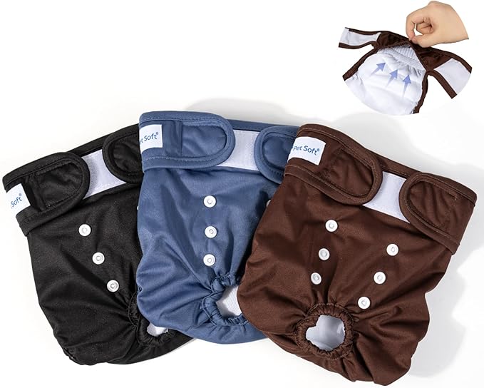 Pet Soft Washable Female Diapers (3 Pack) Female Dog Diapers, Comfort Reusable Doggy Diapers for Girl Dog in Period Heat (Deep Set, XS)