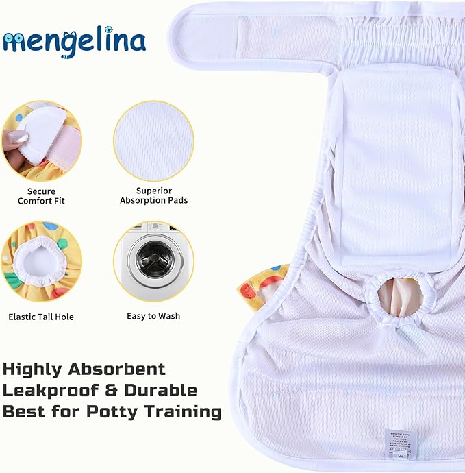 Washable Dog Diapers Female 3 Pack Reusable Highly Absorbent Doggie Diapers, Premium Puppy Diapers, Durable Leak-Proof Dot Doggy Diapers for Period Heat Incontinence Potty Training, M