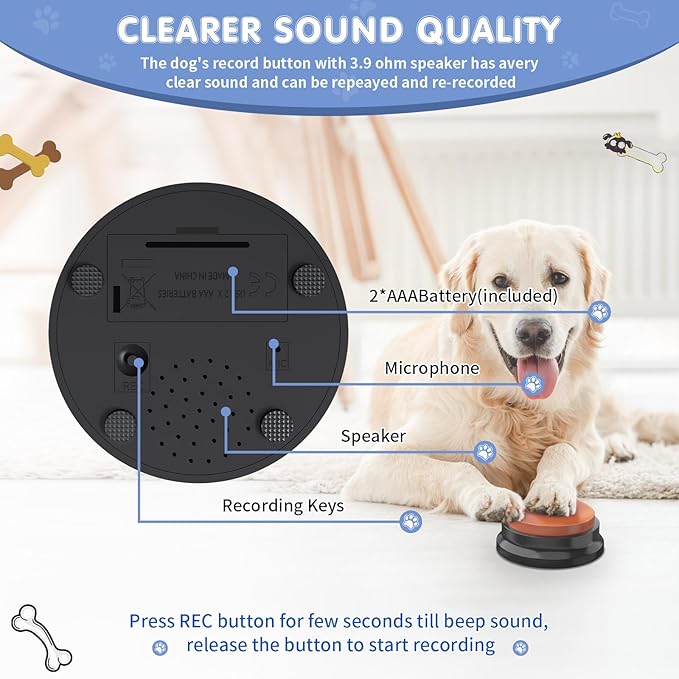 Dog Communication Buttons, 4 Pieces, 30s Recordable Voice, Pet Training Buttons, with Manual, Batteries, 24 Scene Modes, Dog Button Mat