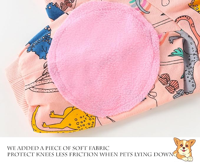 Dog T Shirts Cotton Dinosaur Pattern Prints Shirt Pajamas Pets Breathable Stretchy Apparel Clothes for Small Dogs (S,Pink Dinosaur)
