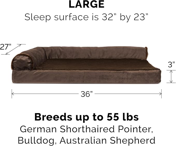 Furhaven Replacement Dog Bed Cover Plush & Velvet L Shaped Chaise, Machine Washable - Sable Brown, Large