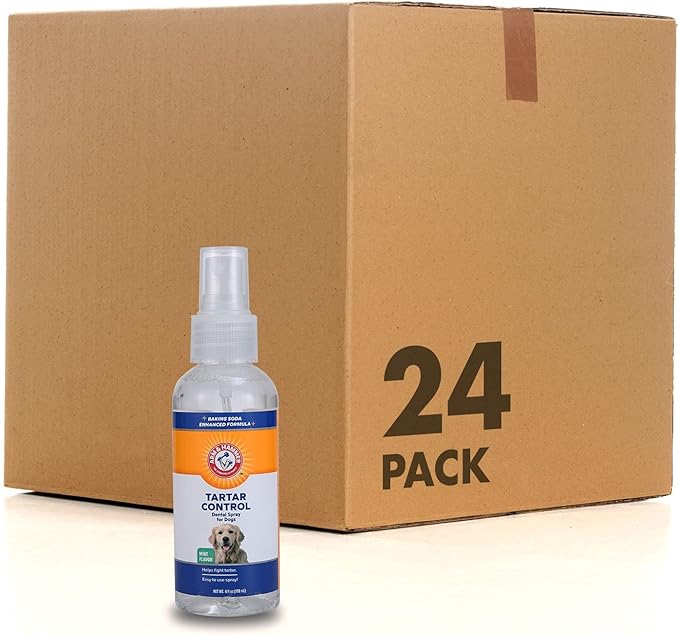 Arm & Hammer Tartar Control Dental Spray for Dogs, Mint Flavor Breath Freshener, Brushless Teeth Cleaning Oral Care with Baking Soda, Helps Reduce Plaque and Tartar Buildup, 4 Fl Oz - 24 Pack