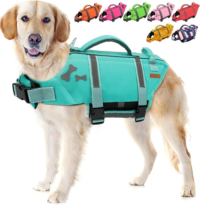 EMUST Pet Life Jackets, Dog Life Vests for Swimming, Beach Boating with Superior Buoyancy, Dog Flotation Vest for Small Dogs, Turquoise, S