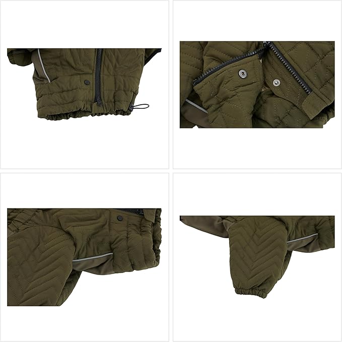 Warm Dog Coat Double Layers Dog Vest, 4 Legs Covered Windproof Waterproof Reflective, Olive XS