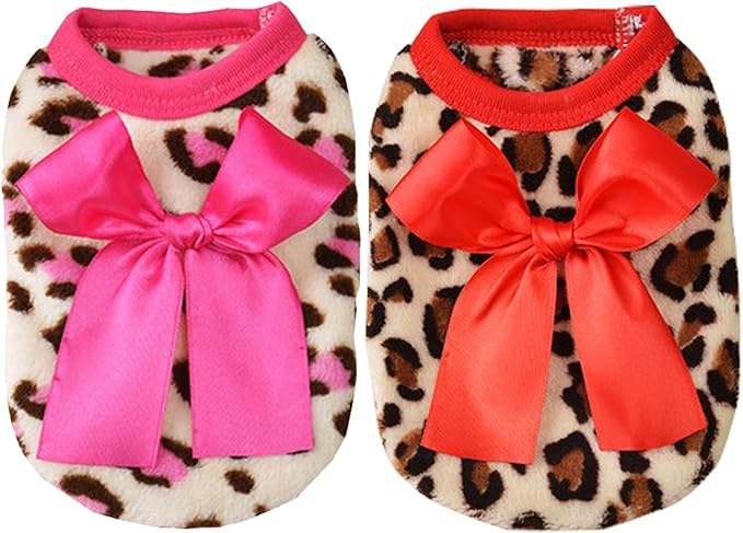 2 Pieces Dog Sweater for Small Dogs Teacup Dog Clothes Leopard Fleece Teacup Chihuahua Yorkie Puppy Clothes XXS Dog Sweater,Size XXSmall