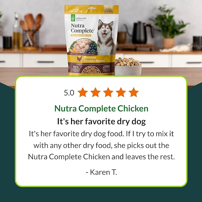 ULTIMATE PET NUTRITION Nutra Complete, 100% Freeze Dried Raw Veterinarian Formulated Dog Food with Antioxidants Prebiotics and Amino Acids (3 Pound (Pack of 4), Chicken)