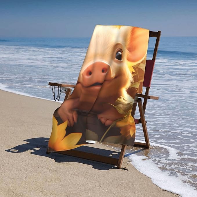Sunflower Pig Beach Towel Cute Animal Sand-Free Microfiber Bath Towel Ultra Soft Quick Dry Pool Towel Absorbent Towel Lightweight Towel for Outdoor Bathroom Swimming Decor 31inx51in