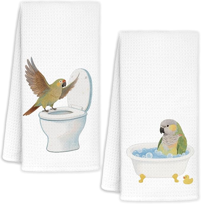 Funny Tropical Parrot Bathroom Hand Towels Set of 2, Parrot Gifts, Kids Bathroom Decor, Bird Lovers Gifts Hand Towels for Bath Room Washroom Toilet, 16x24 Inch