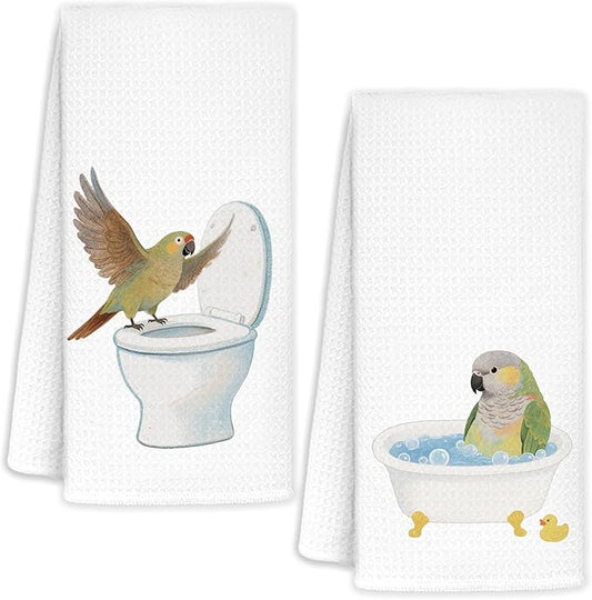 Funny Tropical Parrot Bathroom Hand Towels Set of 2, Parrot Gifts, Kids Bathroom Decor, Bird Lovers Gifts Hand Towels for Bath Room Washroom Toilet, 16x24 Inch