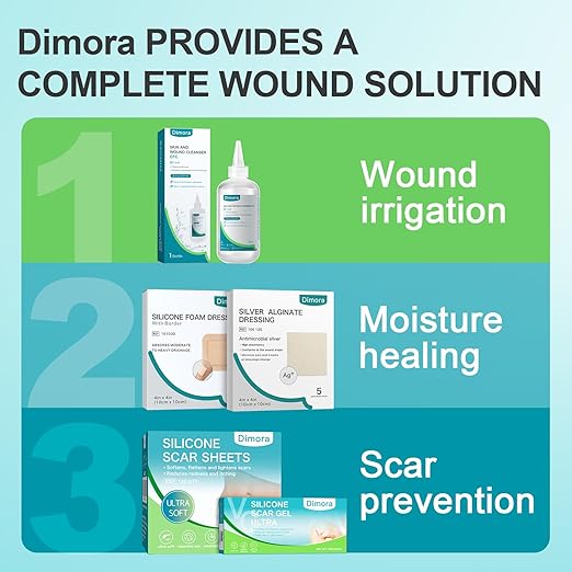 Dimora Skin and Wound Cleanser, OTC First Aid Antiseptic Cleanser,Moistening Absorbent Antibacterial Wound Dressings for Cuts, Abrasions, Lacerations, Burns, Skin Cleansing and Rinsing -2×8oz (16oz)