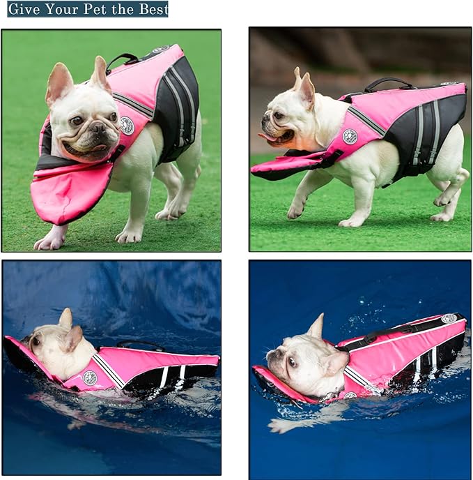 Dog Life Jacket, French Bulldog Life Vest for Swimming Boating, Dog Swim Vest with Chin Float and Rescue Handle, High Flotation Puppy Life Jackets (Chest Girth: 17" to 30", Weight: 17" to 28" LB)