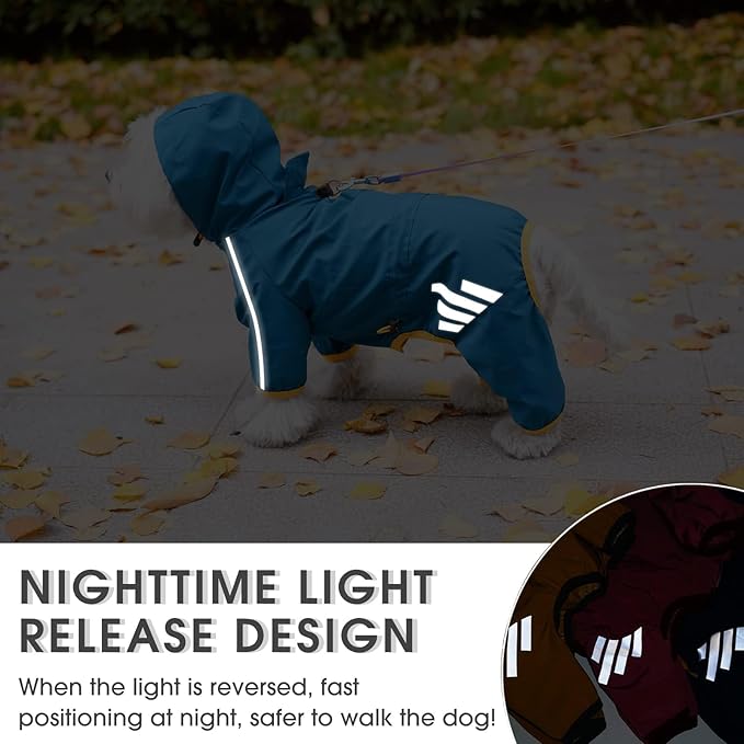 Dog Raincoat, Waterproof Dog Rain Jacket with Hood, Rain Coat with Leash Hole, Reflective Strap for Small Medium Dogs, Outdoor Adventures/Walking Lightweight Puppy (Blue,L)
