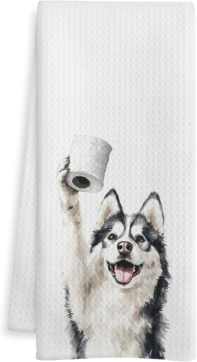 Funny Husky Gifts Bathroom Hand Towels, Husky Dog Lovers Gifts Decorative Hand Towels for Kids Guest Bathroom Washroom Half Bath, 16X24 Inch