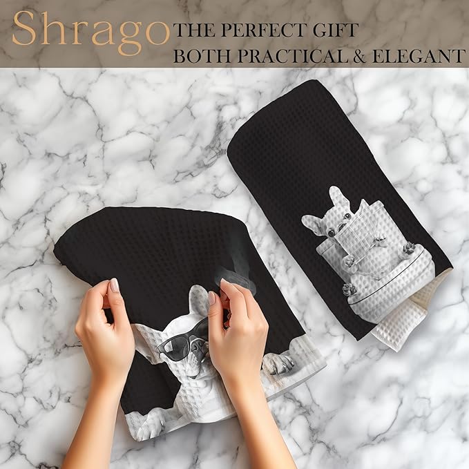Funny French Bulldog Bathroom Hand Towels, Frenchie Gifts for Women Men, Dog Mom Dad Gifts Hand Towels for Bath Room Washroom, Dog Bathroom Decor, 16x24 Inch Set of 2