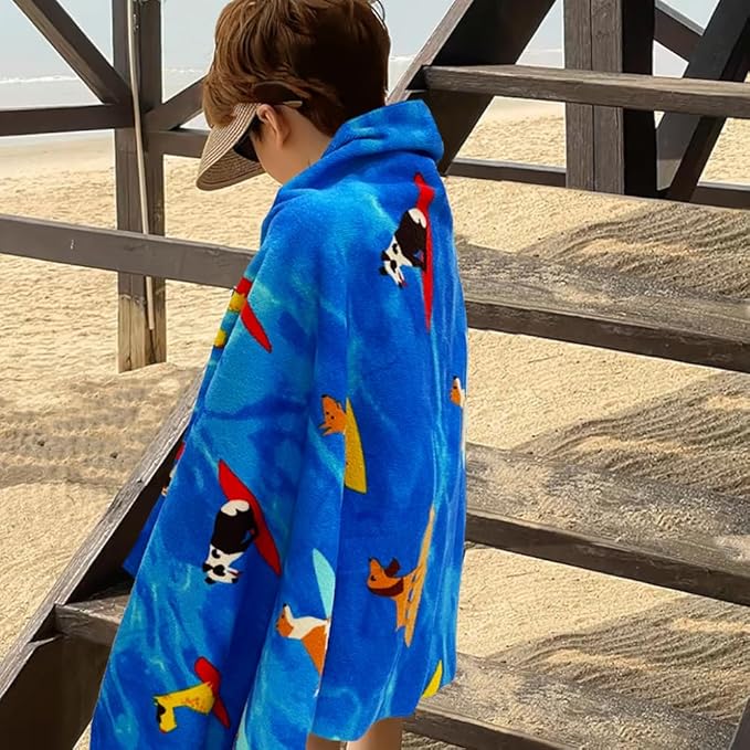YIFONTIN Microfiber Beach Towels Velour Throw Blanket Super Soft Absorbent 27.5"x55" for Kids Bath Camping Swimming Pool Sports, Puppy Surfing.