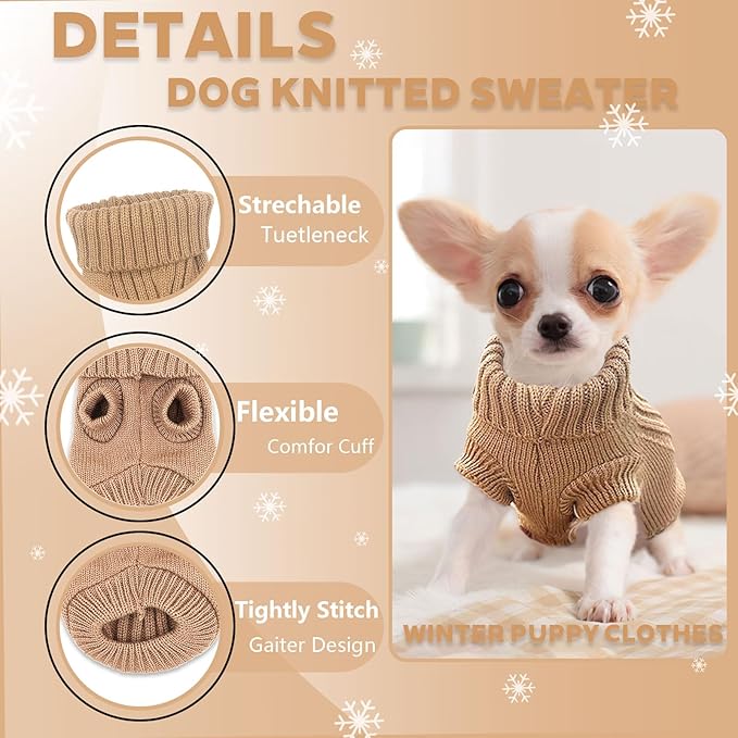 Dog Clothes for Small Dogs Fall Winter Dog Sweaters Warm Puppy Clothes Turtleneck Pullover Sweater Thick Pet Knitwear for Chihuahua Teacup Dog Yorkie (Small)