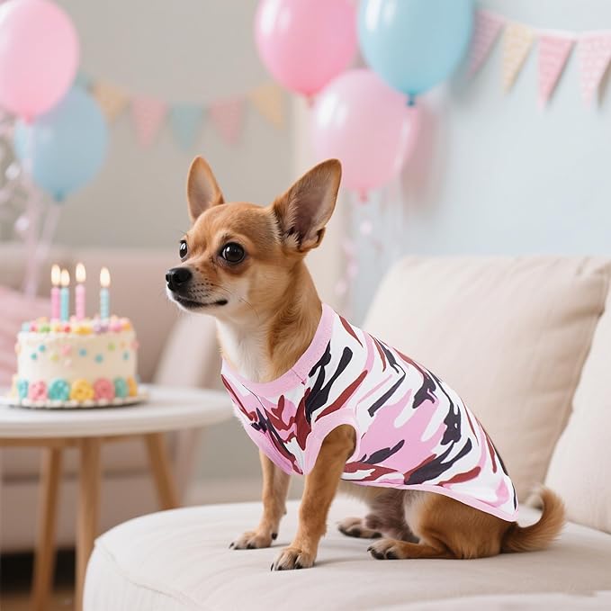 Dog Shirts Camo Female Pink Purple for Small Puppies Doggies Cats Girl Sleeveless Tank Top Tee Clothes Vest Soft Light Weight Stretchable Pack of 2 S