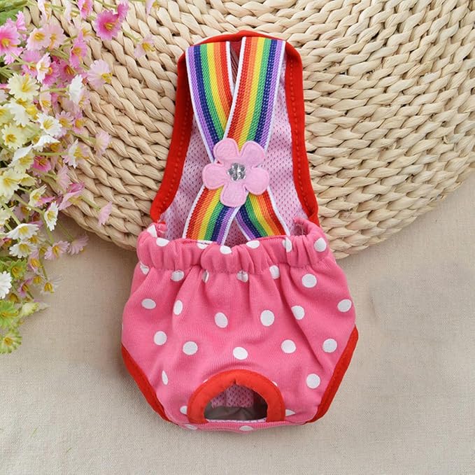 Dog Physiological Pants Pet Sanitary Pantie with Suspender Cat Diapers Underwear Puppy Adjustable Costumes Reusable Washable Breathable Menstruation Outfits Dog Diapers for Girl Dogs (Pink A, XS)