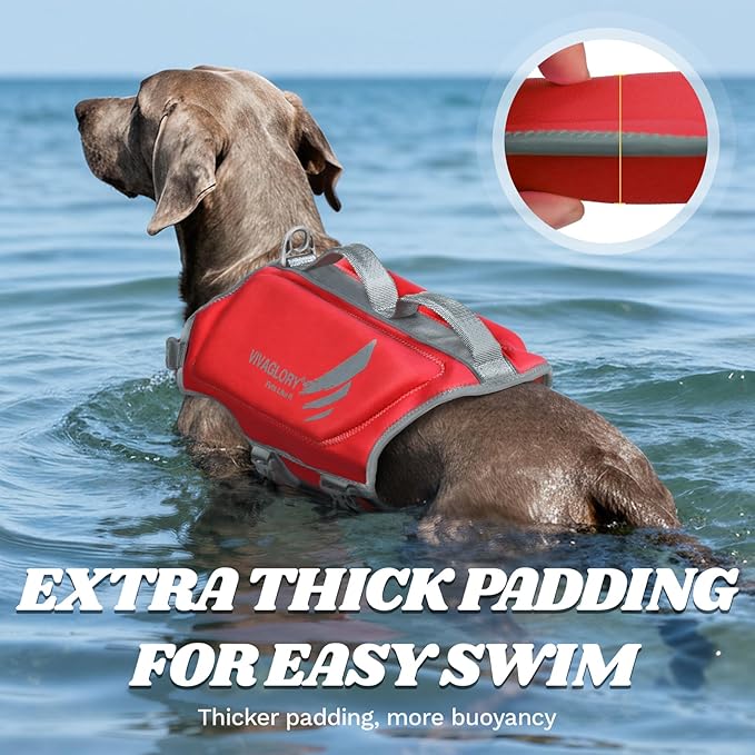 VIVAGLORY High Buoyancy Dog Life Vest, Swimming Vest with Handle, Dog Life Jacket for Swimming & Boating, Buoyancy for Puppy Doggy, XL, Red