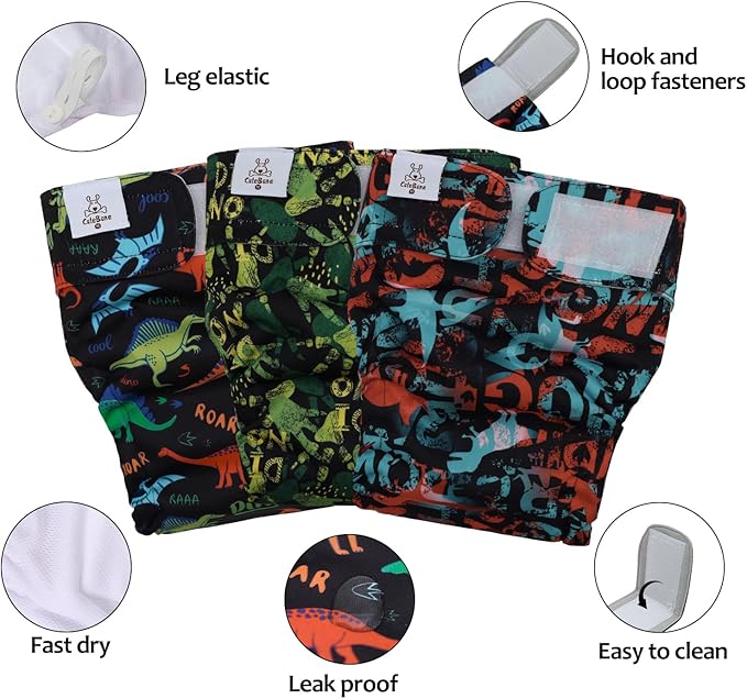 CuteBone Washable Dog Diapers Female No Tail Hole 3 Pack Reusable Doggie Period Training Pants for Docked-Tail Frenchie French Bulldog Boston Terrier Without Tail WWD24XL