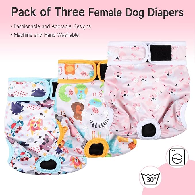 Paw Legend Washable Reusable Female Dog Period Diapers for Heat Doggie Puppy Diapers for Female Dogs (3 Pack, Medium)