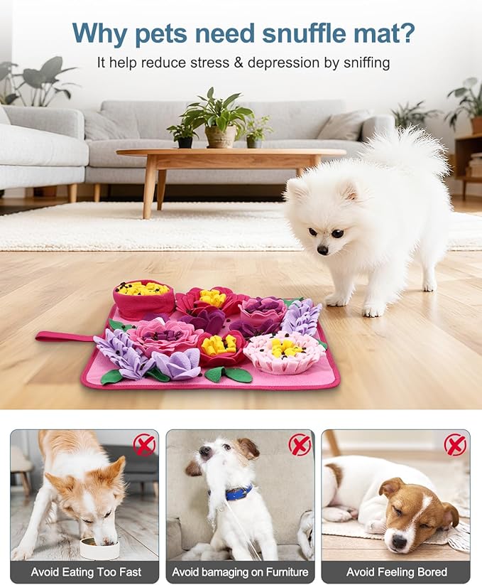 Snuffle Mat for Dogs - 15.4x15.4 Inch for Small & Medium Breeds, Cats & Rabbits | Interactive Slow Feed Sniff Mat with Non-Slip Bottom to Encourage Natural Foraging & Calming