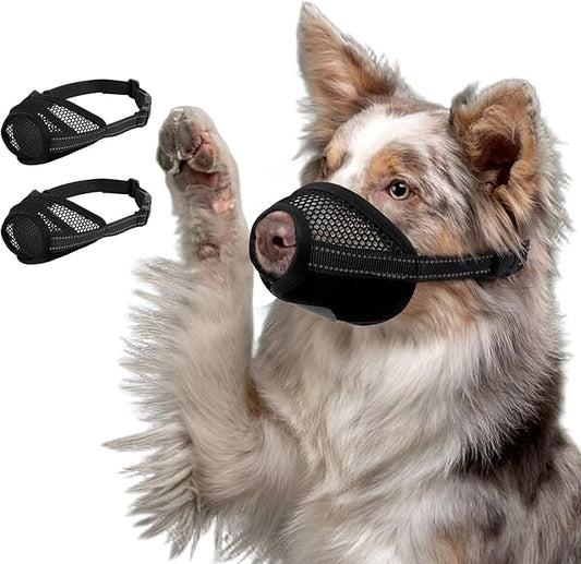 2 Pack Dog Muzzle for Large Dogs, Soft Mesh Breathable Muzzles to Prevent Biting Chewing Grooming, Adjustable Muzzle for Vet Visits Training Walking, Escape-Proof Dog Mouth Cover, Black, L