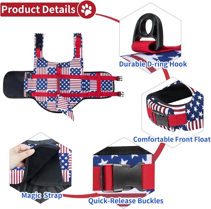 Malier Dog Life Jacket, Ripstop Dog Life Vest with High Buoyancy for Swimming Boating, High Visibility Shark Puupy Lifesaver for Small Medium Large Dogs (Plaid, Medium)
