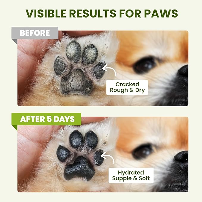 Lick-Safe Dog Paw & Nose Balm with Coconut Oil | Winter Snow, Road Salt & Cold Pavement Protector | All-Natural Moisturizer & Soother for Dry, Cracked Pads & Snout | Horse Hoof, Joint Care(1.3 oz)