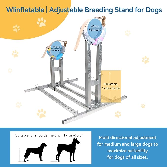 Dog Breeding Stand, Stainless Steel Breeding Stand for Dogs, Shoulder Height 17.5 IN-35.5 IN,Pet Fixed Bracket for Medium to Large Dogs,Adjustable Height and Length,Strong Grooming Breeding Stand（L）