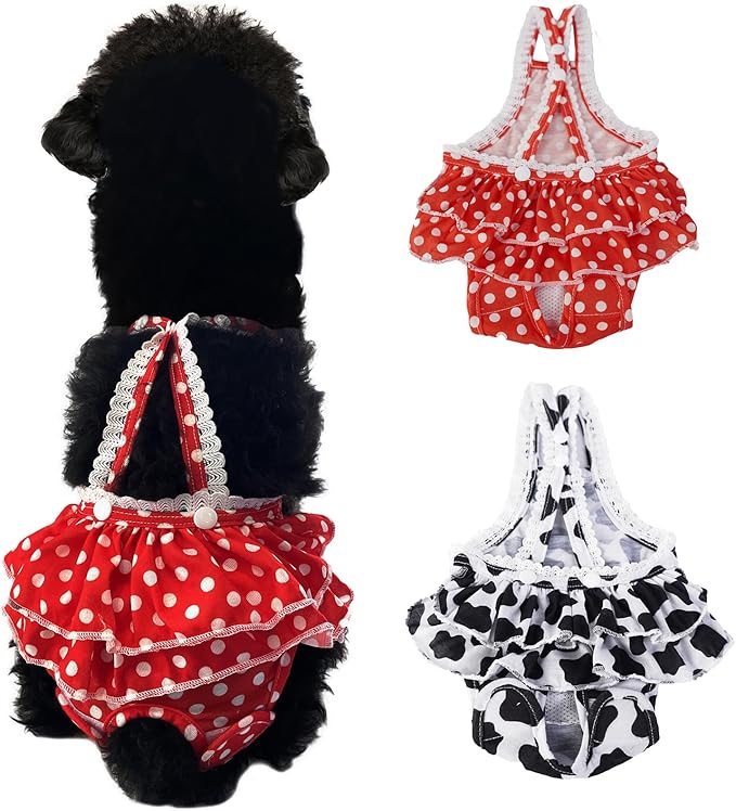 2 Pieces Washable Female Diapers with Suspender Comfort Reusable Doggy Diapers Reusable Puppy Sanitary Panties Dog Underwear Diaper for Small Girl Dogs in Period Heat (Red&Black, 2XL)