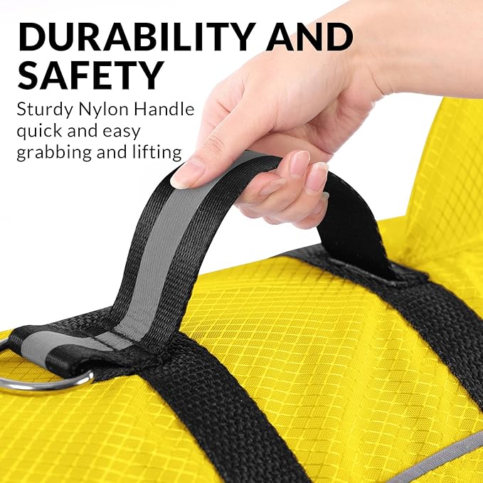 Queenmore Medium Dog Life Jacket, Dog Life Vest for Swimming with Shark Fin, Ripstop Dog Lifevests for Boating with Handle/Leash Hook, Pet Safety Water Vest for French Bulldogs Dachshunds (Yellow,M)