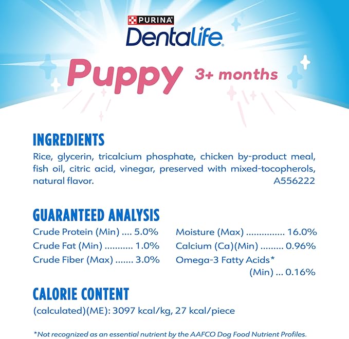 Dentalife Puppy Teething Dog Chews for Small Dogs 3 Months and Up,Chicken Flavor,17.3 oz.,19 Chews - 19 ct. Pouch,(Pack of 2)