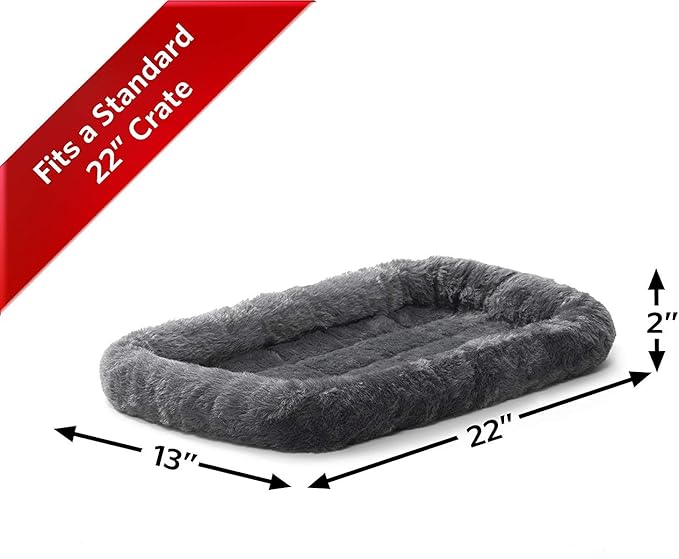 MidWest Homes for Pets QuietTime XS Dog Bed – Gray Faux Fur Bolster, Ultra-Soft and Machine Washable, Fits 22-Inch Crates and Carriers, for Small Dogs and Cats