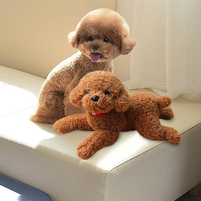 Dog Plush Cute Vivid Teddy Dog Mating Toy 14inch Cotton Filled Plush Toy with Collar Decorative Stuffed for Couch Sofa Bed, Light Brown | Stuffed