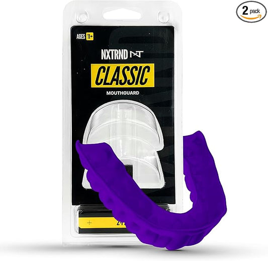 2 Pack Nxtrnd Classic Mouthguard, Custom Fit Sports Mouthpiece for Football, Boxing, MMA, Basketball, Hockey, Lacrosse, Youth & Adult (Purple)