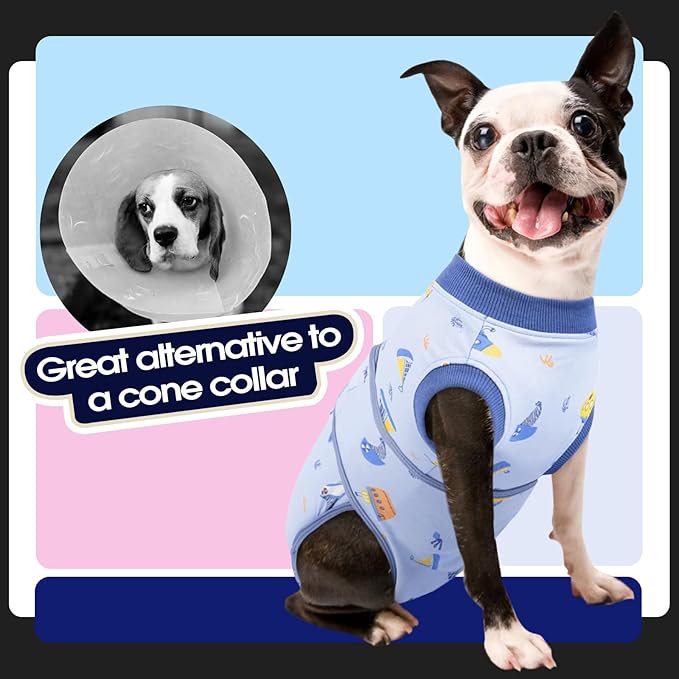 FUAMEY Recovery Suit for Dogs After Surgery,Soft Breathable Dog Bodysuit E-Collar & Cone Alternative Surgical Suit,Male Female Dog Neuter Spay Suits Anti Licking Wounds Onesie Blue Boat XXL