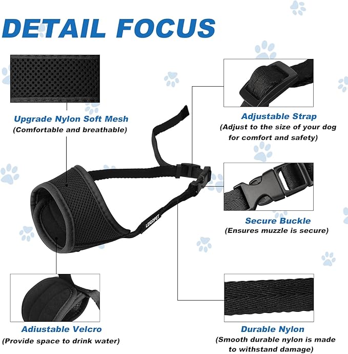 Dog Muzzle, Soft Nylon Muzzles for Small Medium Large Sized Dogs to Anti & Prevent Biting Barking Chewing, Pet Mouth Guard for German Shepherd with Adjustable Strap, Allows Panting Drinking (Black,L)