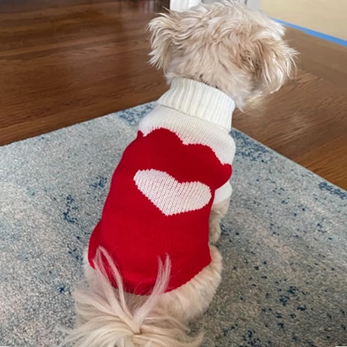 CHBORCHICEN Pet Dog Sweaters Classic Knitwear Turtleneck Winter Warm Puppy Clothing Cute Strawberry and Heart Doggie Sweater (Red2, XX-Small)