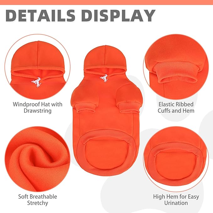 KOOLTAIL Dog Hoodie for Large Medium Small Dogs,Soft &Warm Pet Sweater with Leash Hole and Pocket Boy Girl,Puppy Fall Winter Jacket Clothes,French Pitbull Cold Weather Coat Sweatshirt,Orange SM