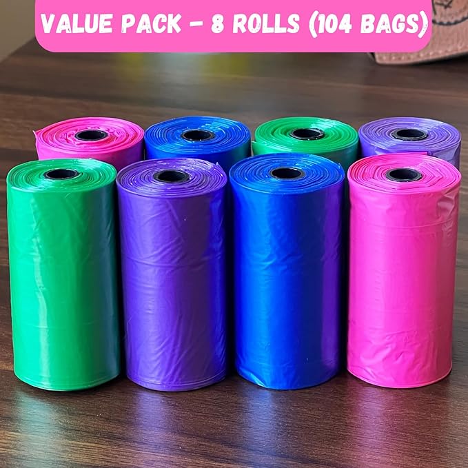 Baby Diaper Bag Disposable Refill 8 Rolls (104 Diaper Sacks) Dog Poop Waste Bags Cat Litter Clump & Poop Bags Sanitary Pad Waste Bags (8 Rolls, Unscented)