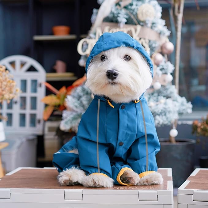 Dog Raincoat, Waterproof Dog Rain Jacket with Hood, Rain Coat with Leash Hole, Reflective Strap for Small Medium Dogs, Outdoor Adventures/Walking Lightweight Puppy (Blue,M)